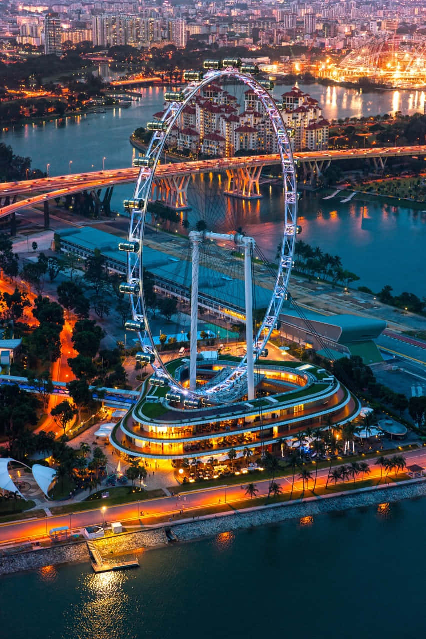 Singapore Flyer, twilight, aerial view, HD Phone Wallpaper