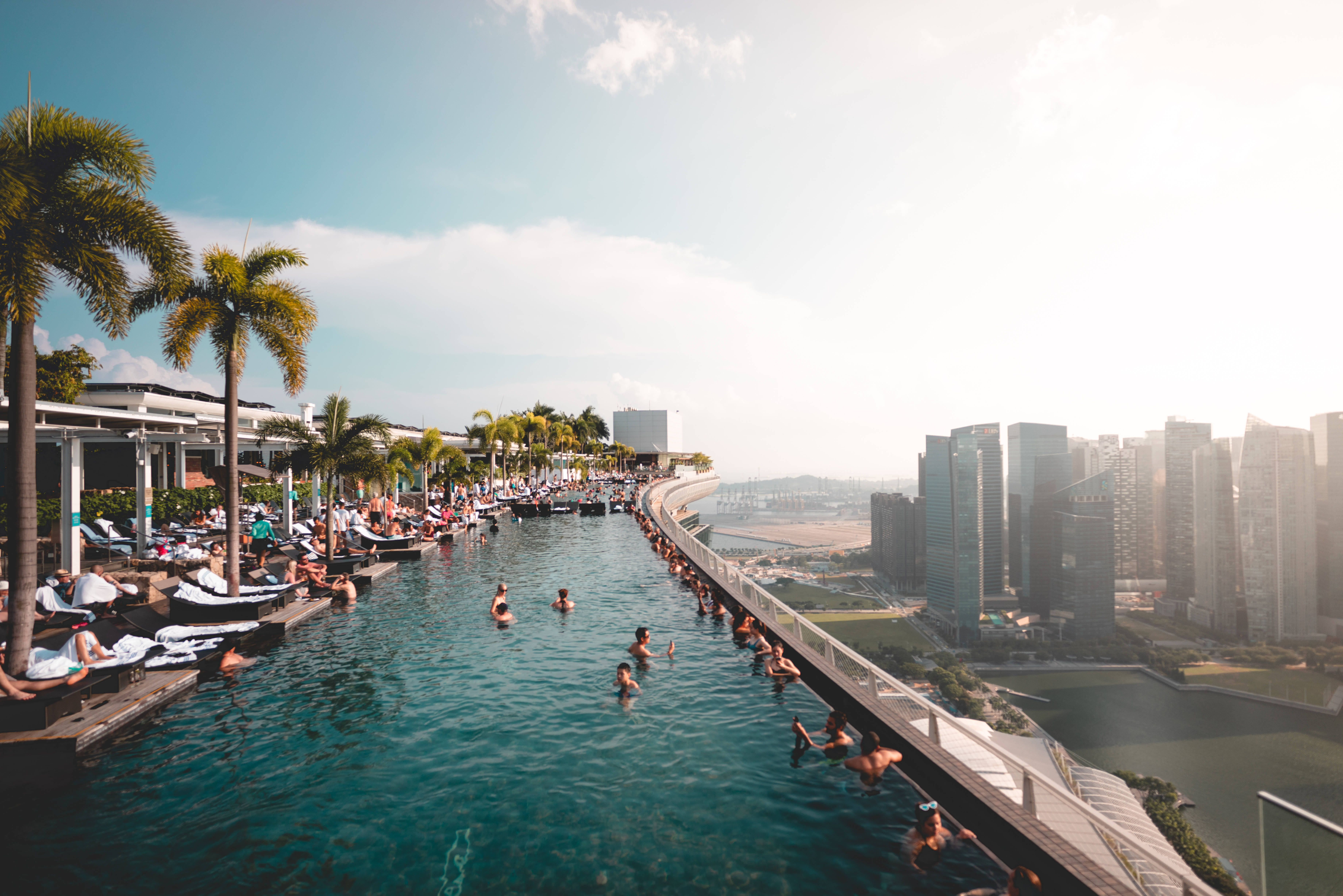 Singapore, rooftop infinity pool, skyscraper rooftop, 5K Desktop Wallpaper