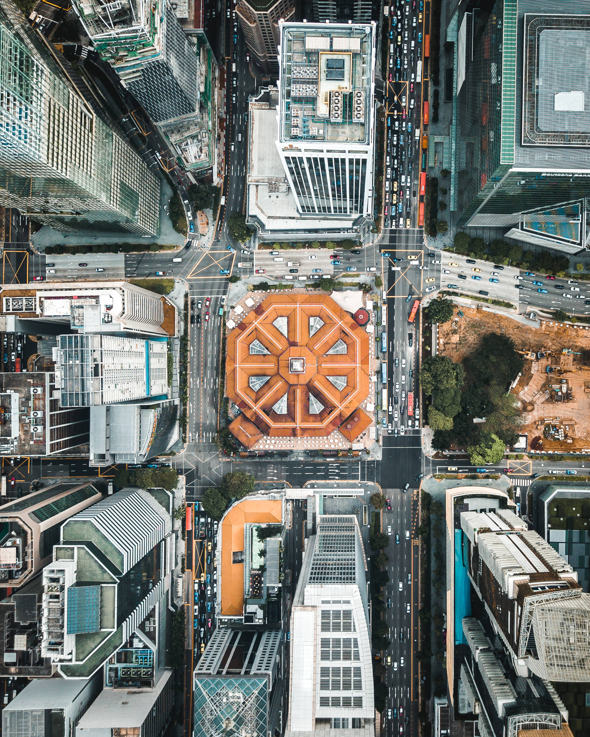 Singapore, bustling city grid, orange octagonal building, Full HD Phone Wallpaper