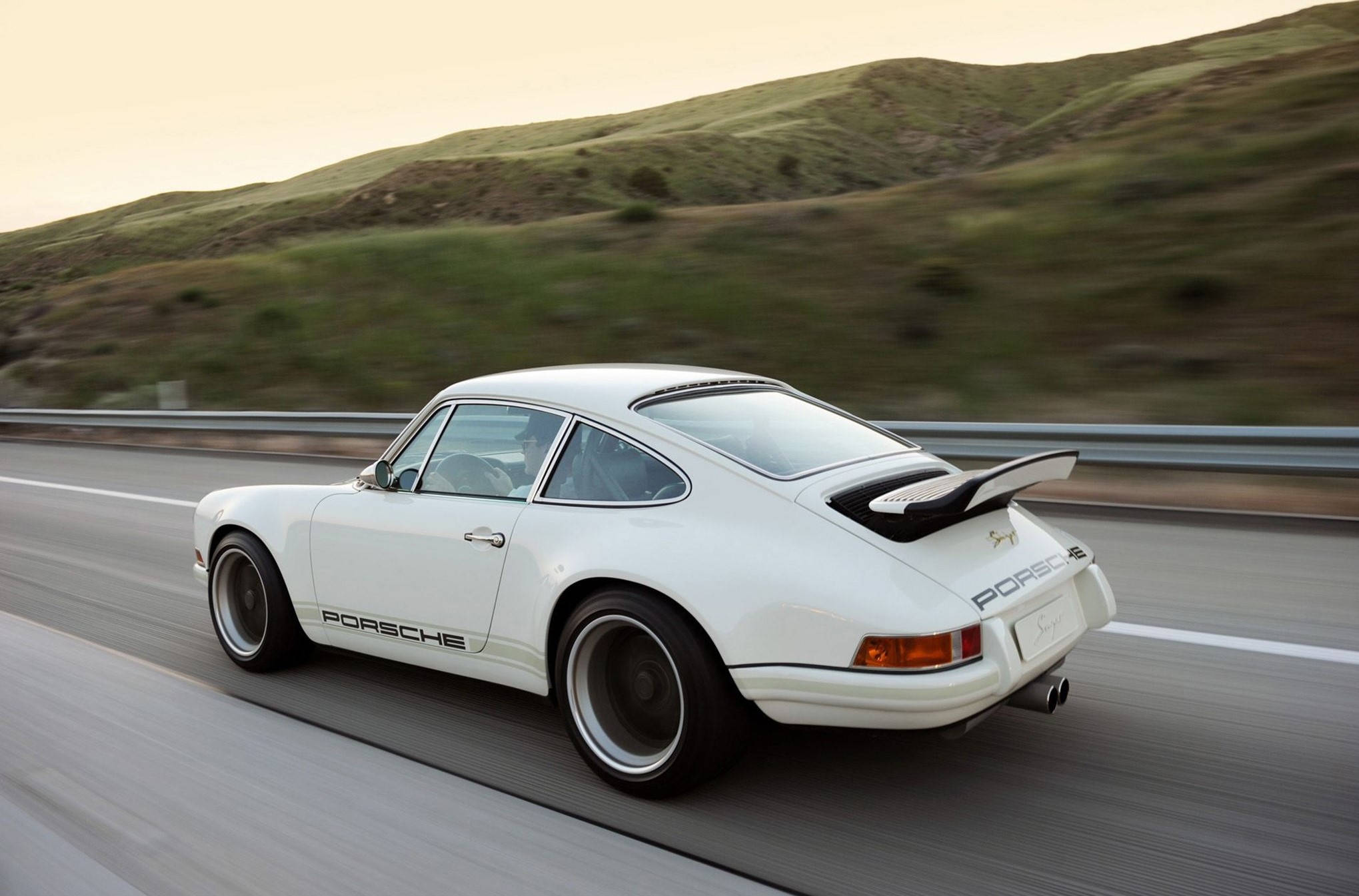 Singer Porsche 911, white, winding highway, Full HD Desktop Wallpaper