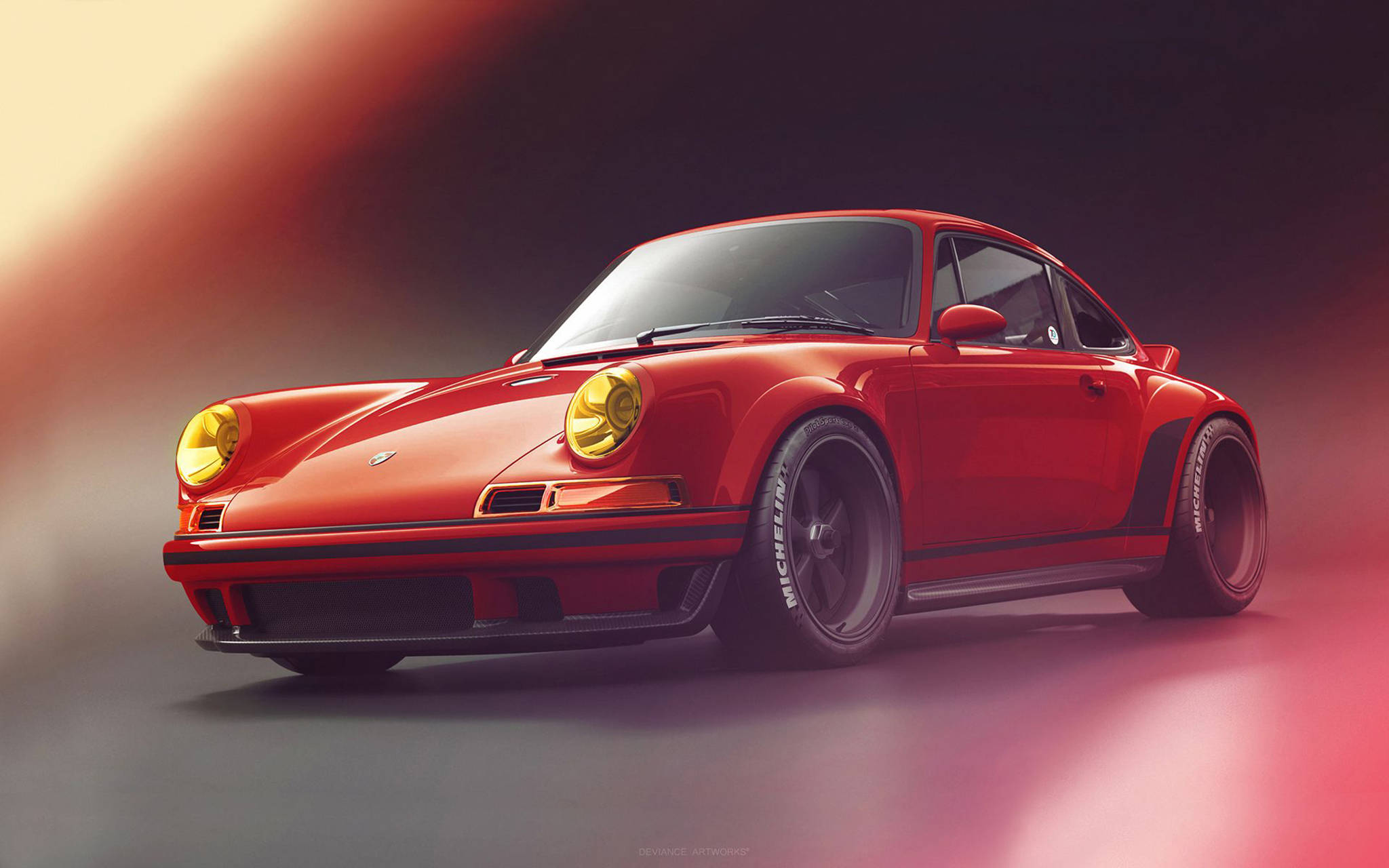 Red Singer Porsche 911, vibrant red, widebody kit, Full HD Desktop Wallpaper