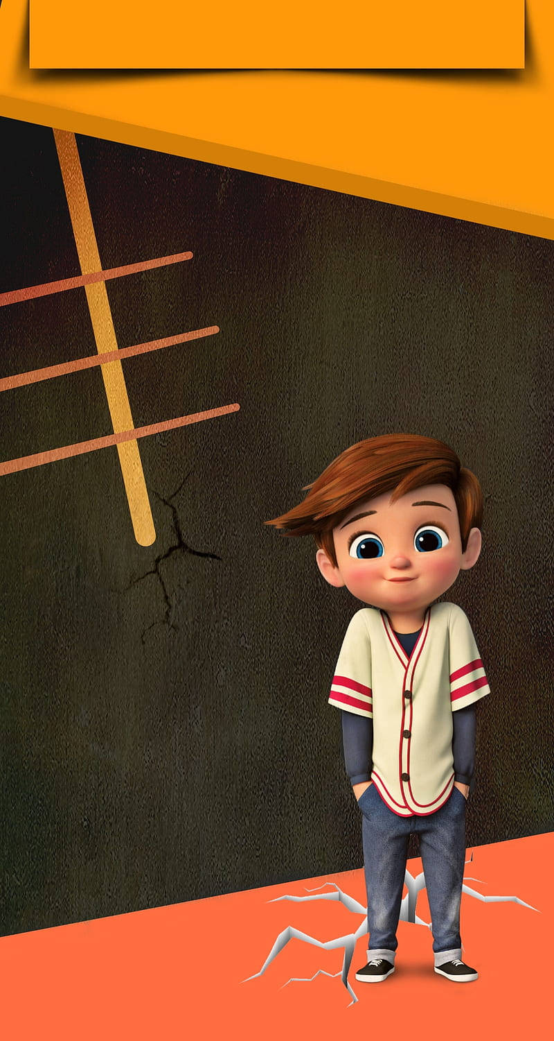 cartoon boy, baseball jersey, cracked orange ground, HD Phone Wallpaper