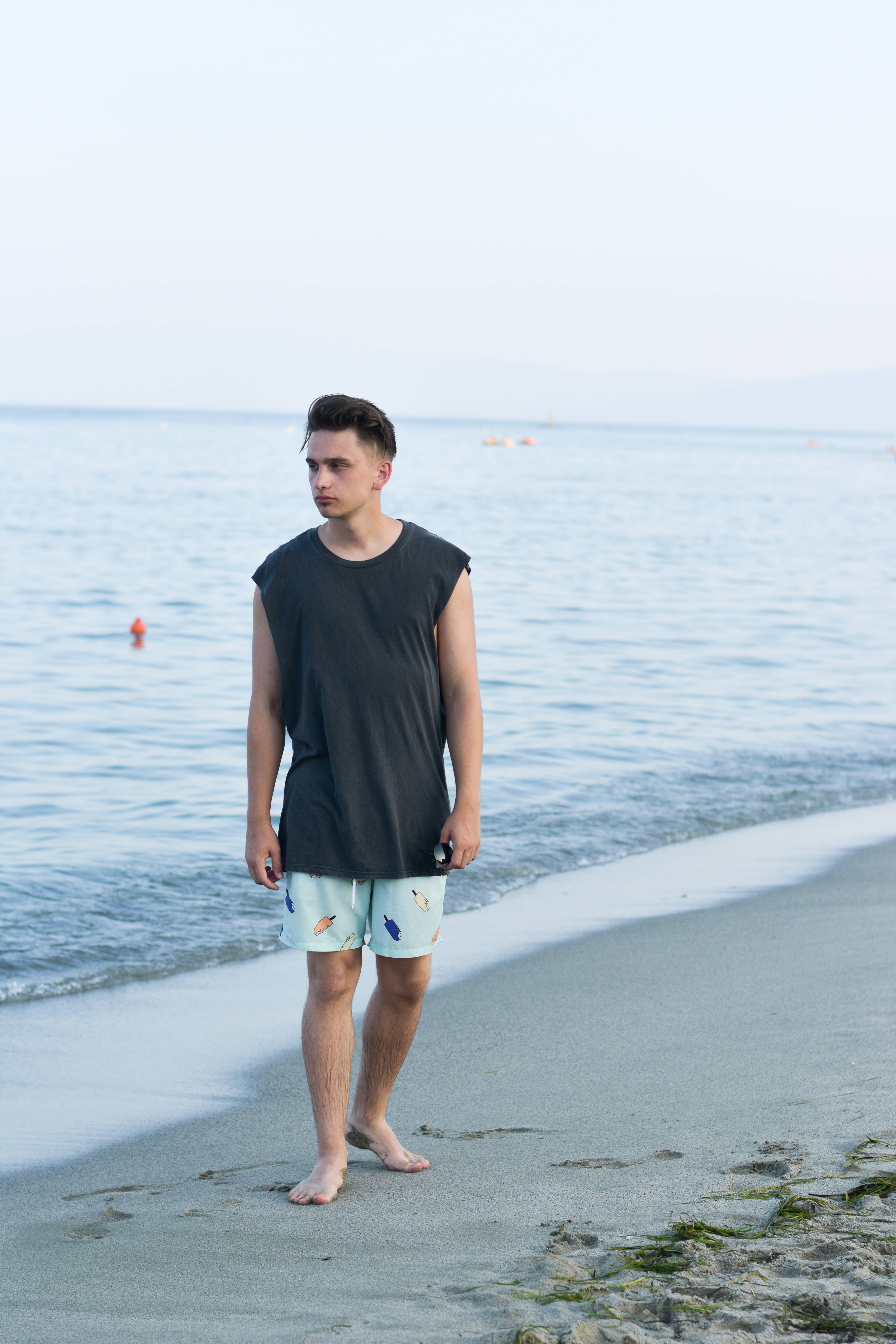 Single Boy, shore, sandy beach, 5K Phone Wallpaper