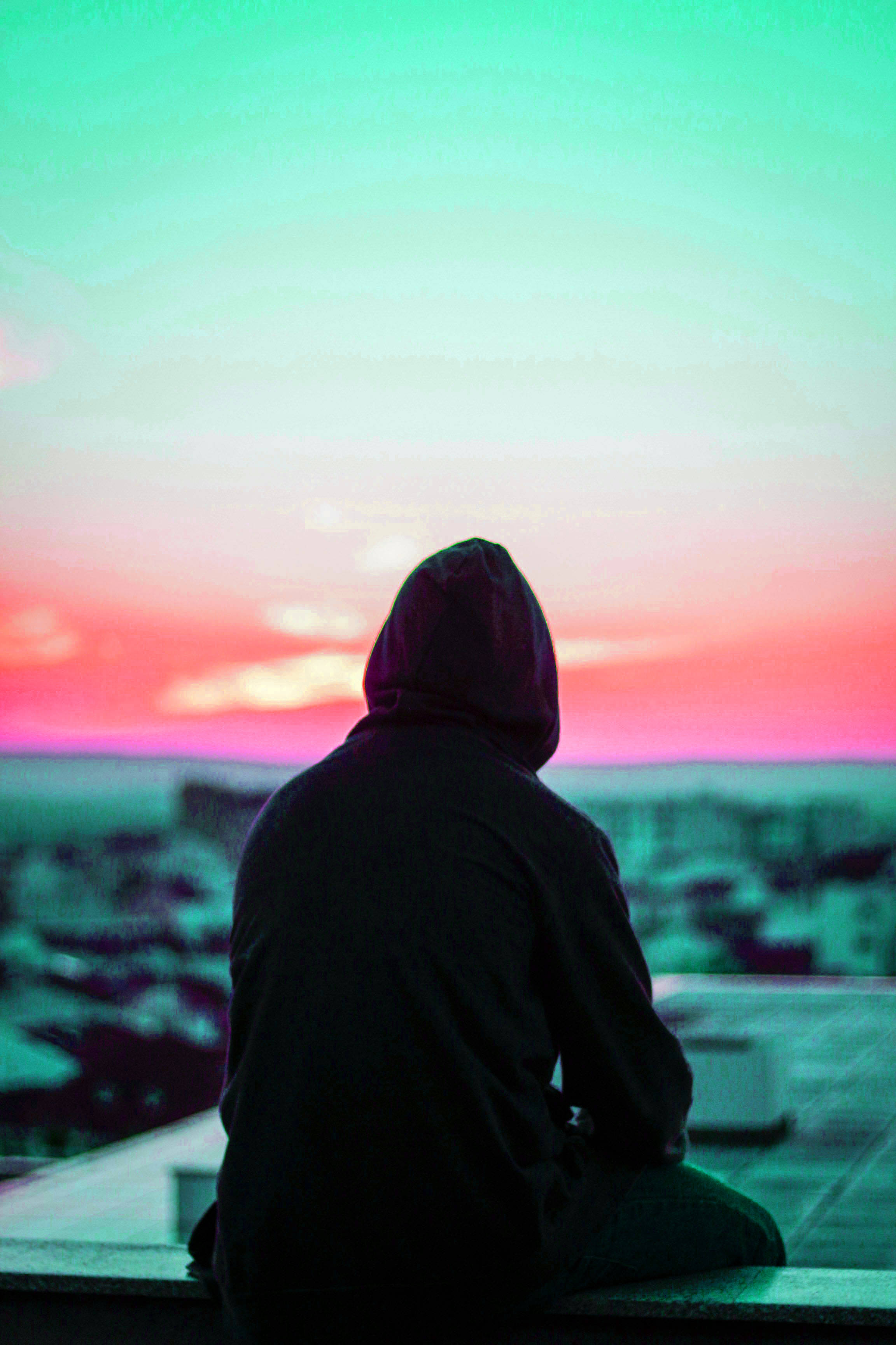 Single Boy, hooded person, rooftop, 2K Phone Wallpaper