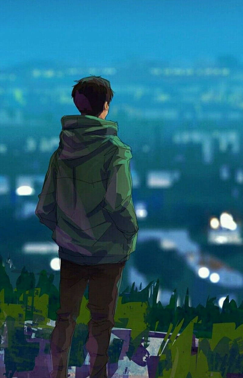 Alone Boy, anime, army green jacket, SD Phone Wallpaper