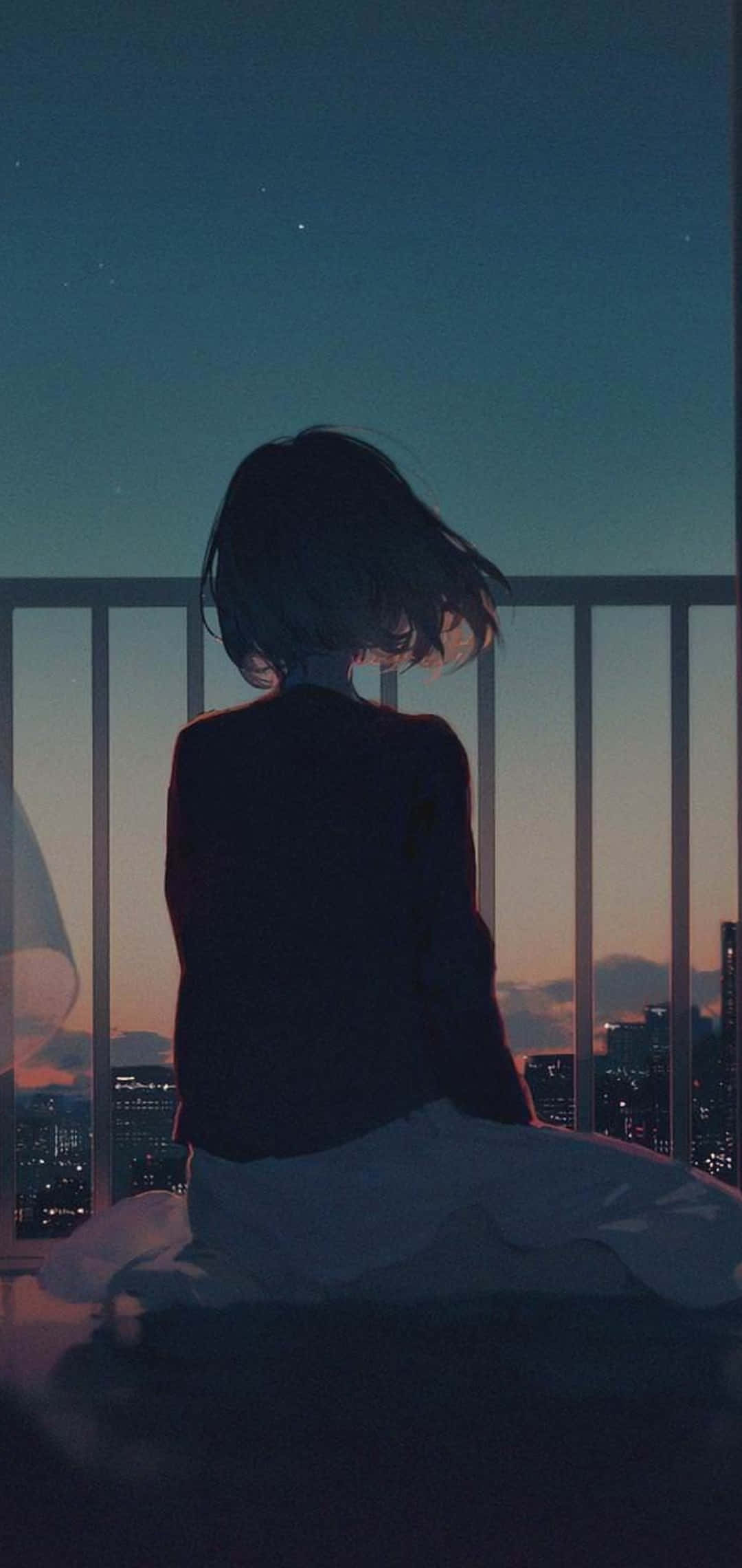 Single Woman, rooftop balcony, twilight, Full HD Phone Wallpaper