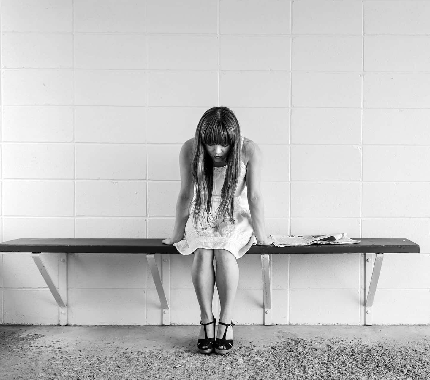 young woman, white dress, bench, HD Desktop Wallpaper