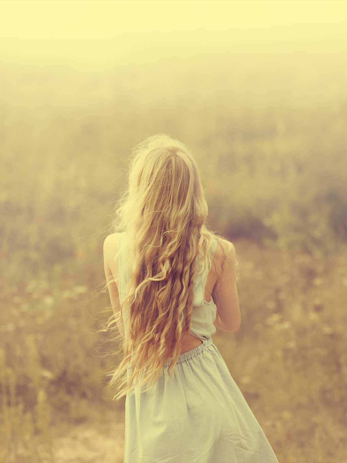 Single Woman, long blonde hair, sun-drenched field, HD Phone Wallpaper