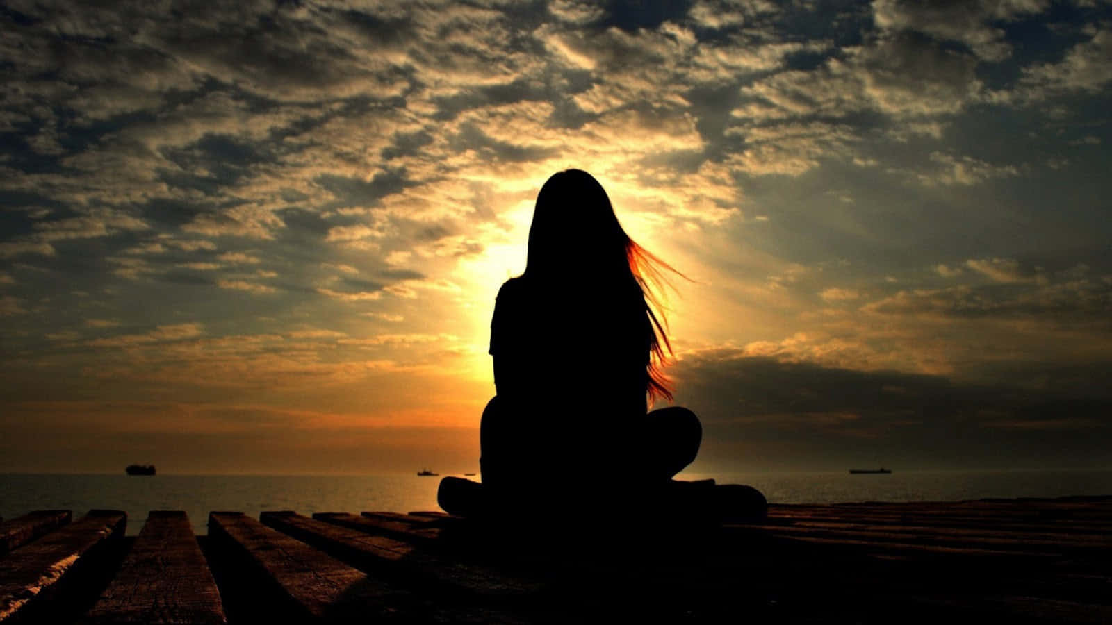 single woman, silhouette, sunset, HD Desktop Wallpaper
