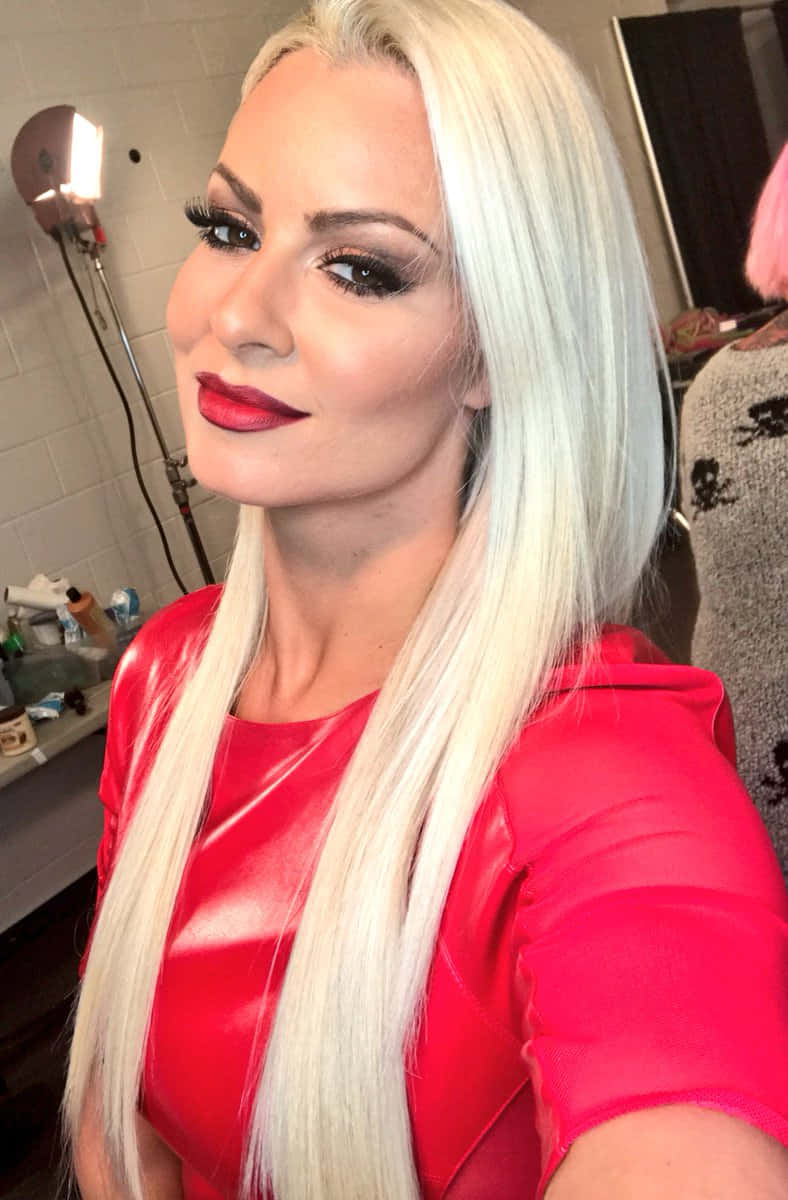 platinum blonde hair, bold red lipstick, vibrant red top, SD Phone Wallpaper