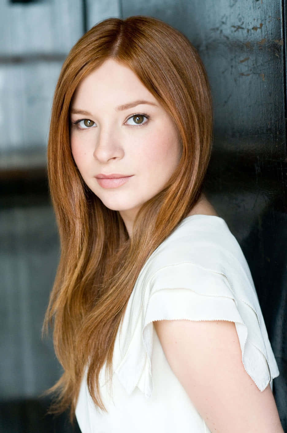 redheaded woman, long auburn hair, white top, HD Phone Wallpaper