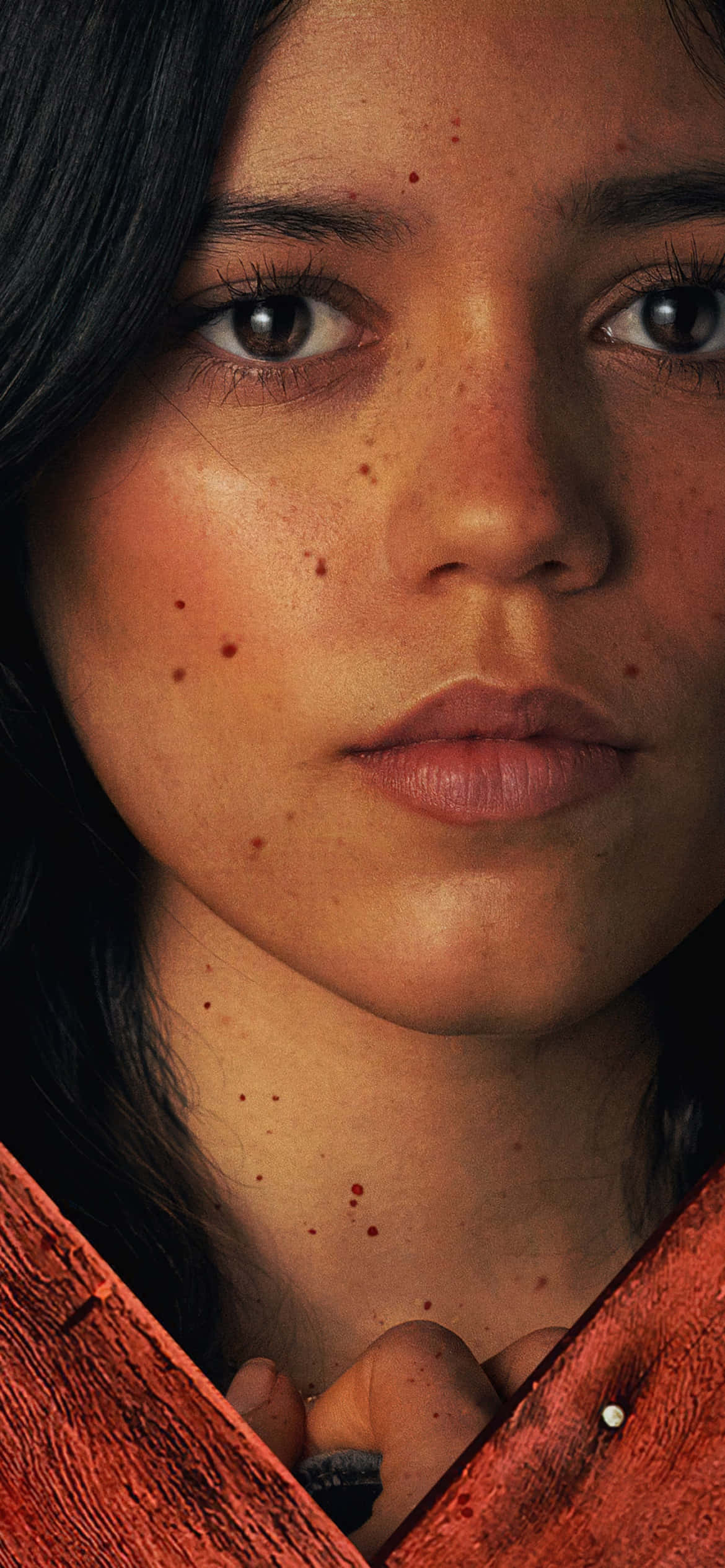 young woman, freckles, dark hair, Full HD Phone Wallpaper