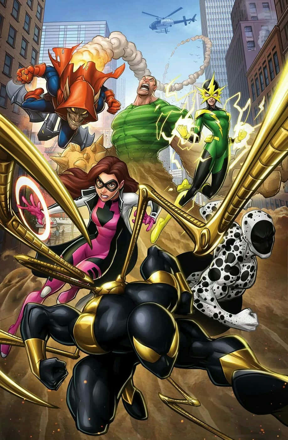 Sinister Six, comic book heroes, vibrant costumes, HD Phone Wallpaper