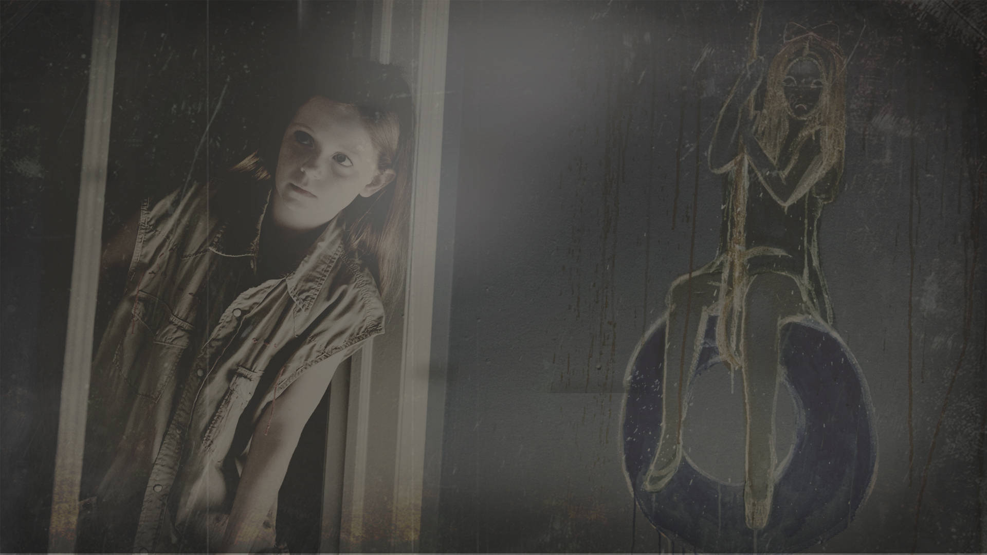 Sinister, ghostly painted figure, tire, Full HD Desktop Wallpaper