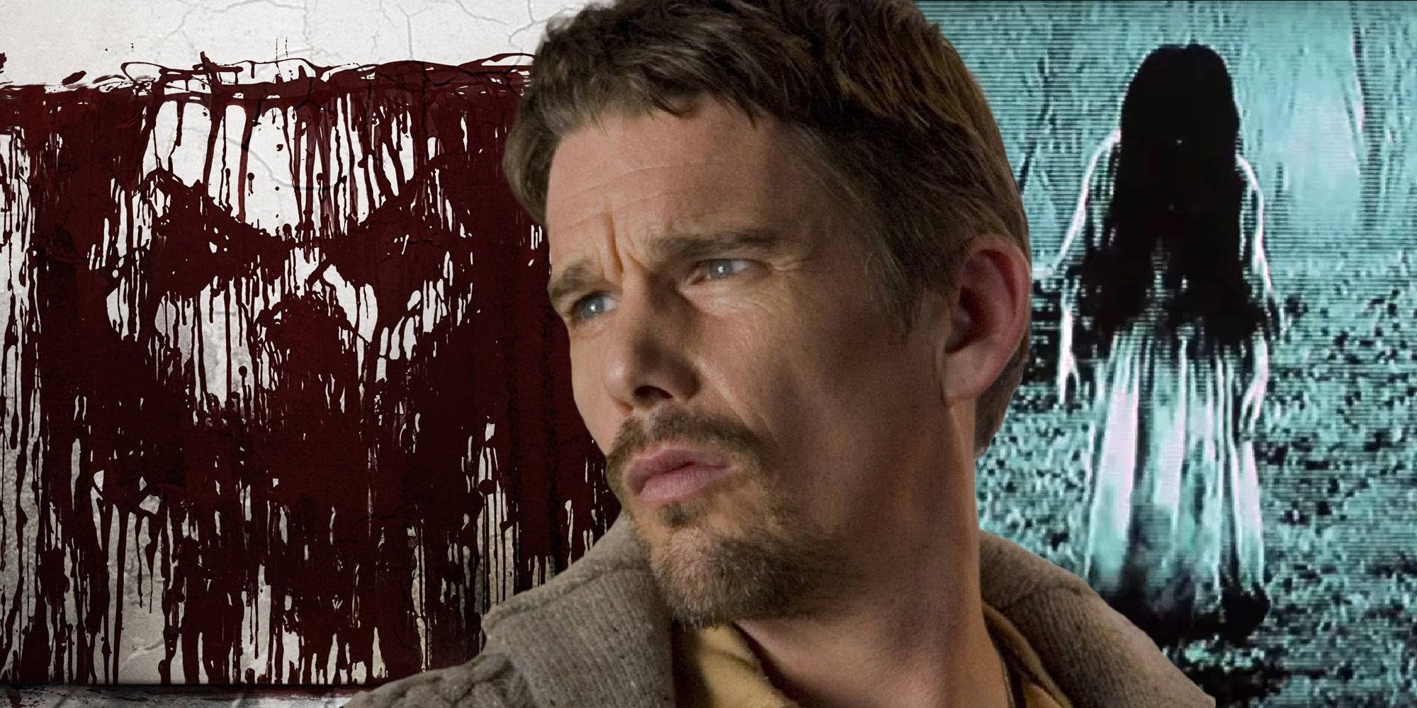 Sinister, ghostly figure, blood-splattered wall, Full HD Desktop Wallpaper