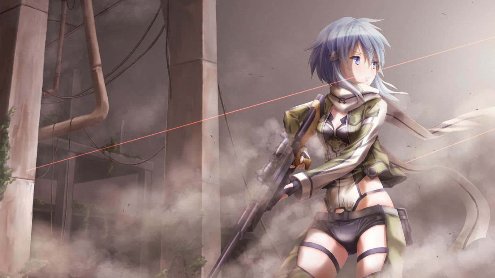 Sinon, silver-haired anime girl, combat gear, HD Desktop Wallpaper