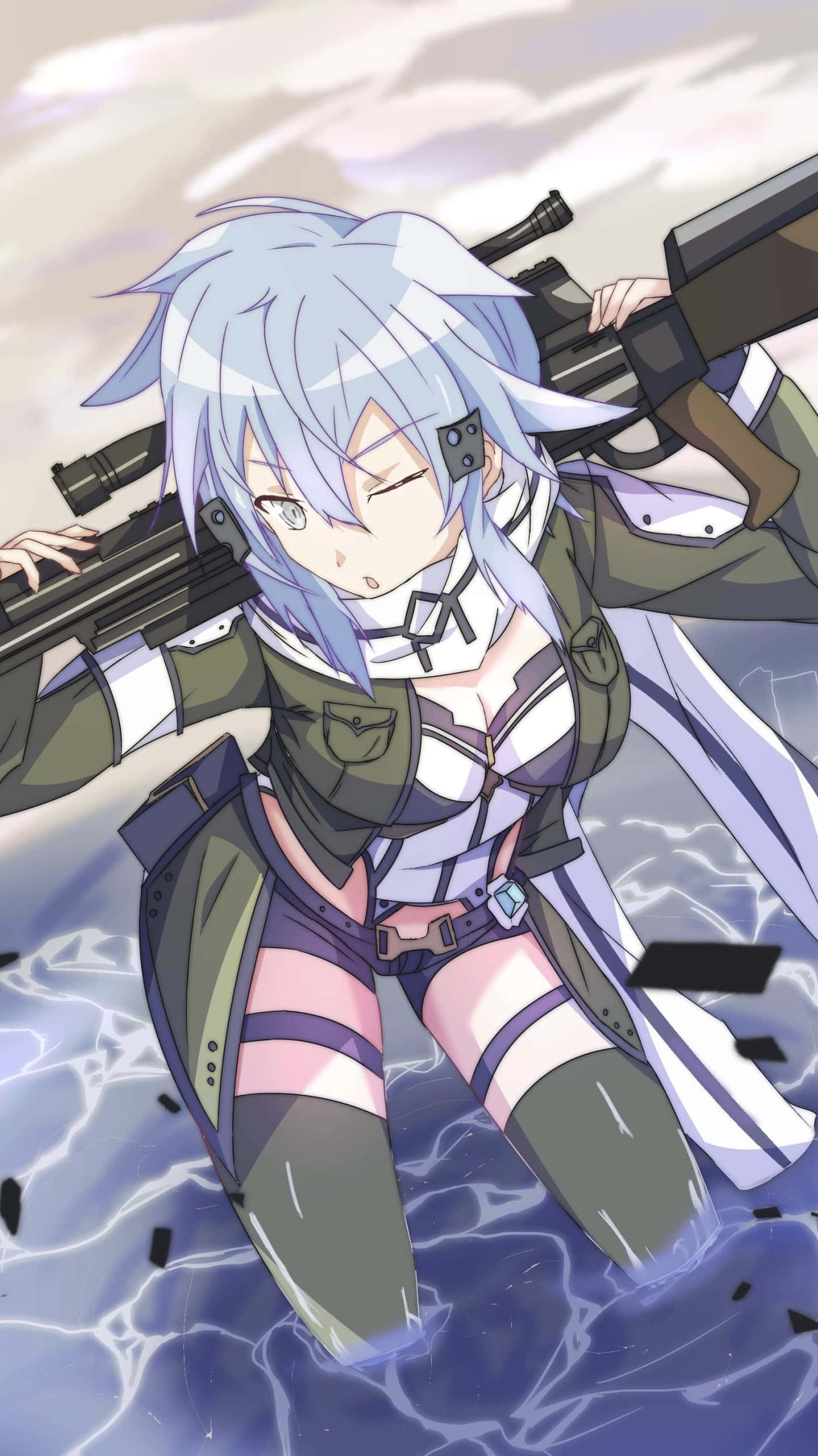 Sinon, silver-haired, anime girl, 2K Phone Wallpaper