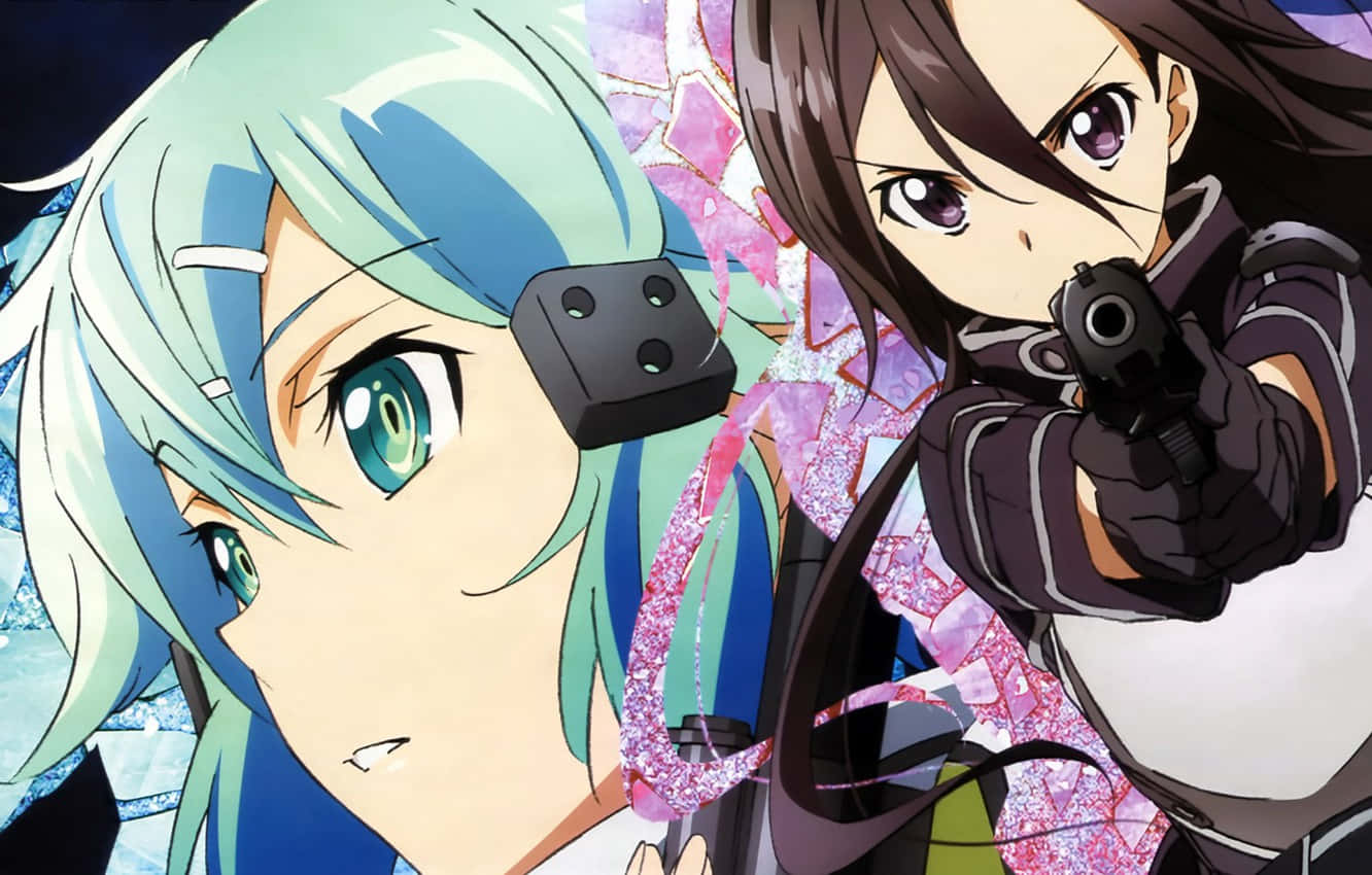 Sinon, teal hair, green eyes, HD Desktop Wallpaper