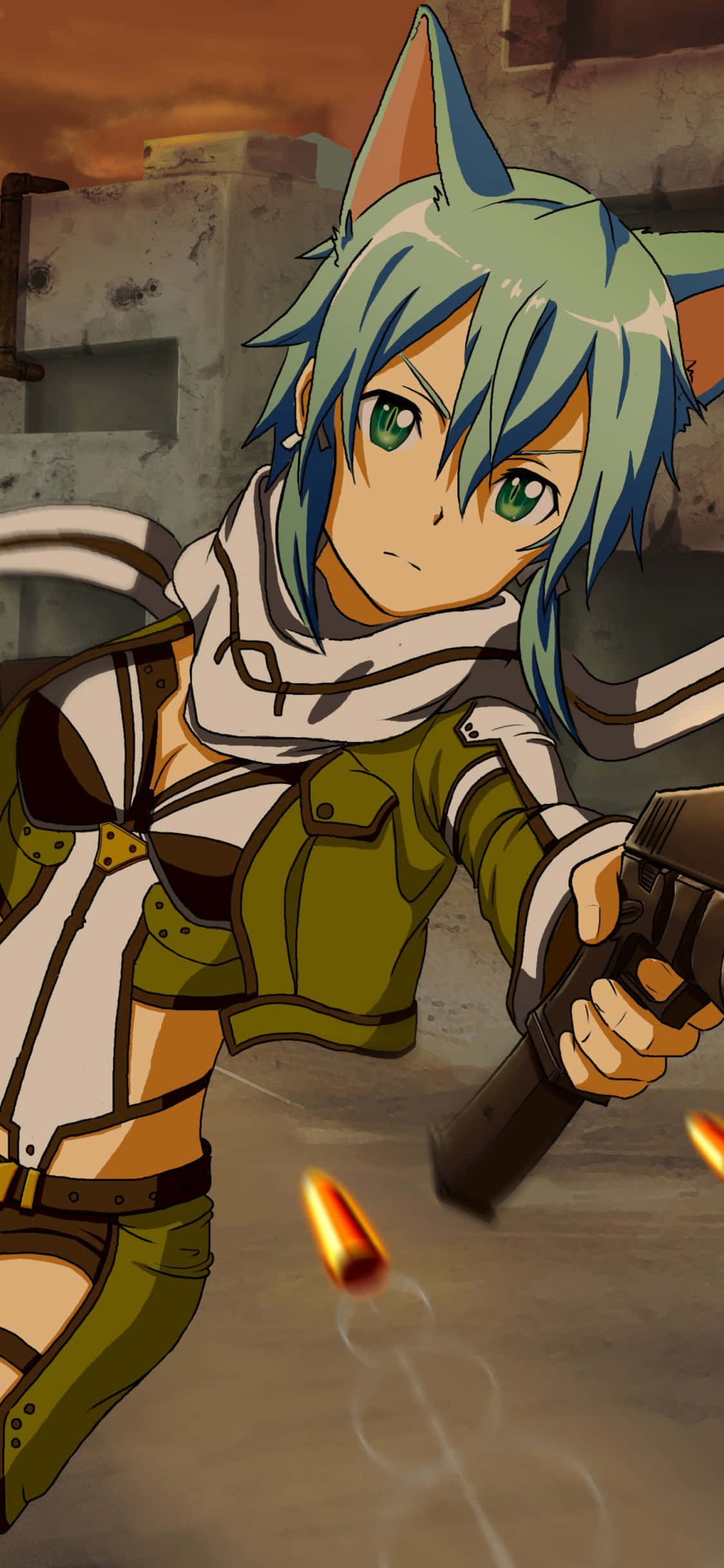 Sinon, green armor, blue-haired, Full HD Phone Wallpaper