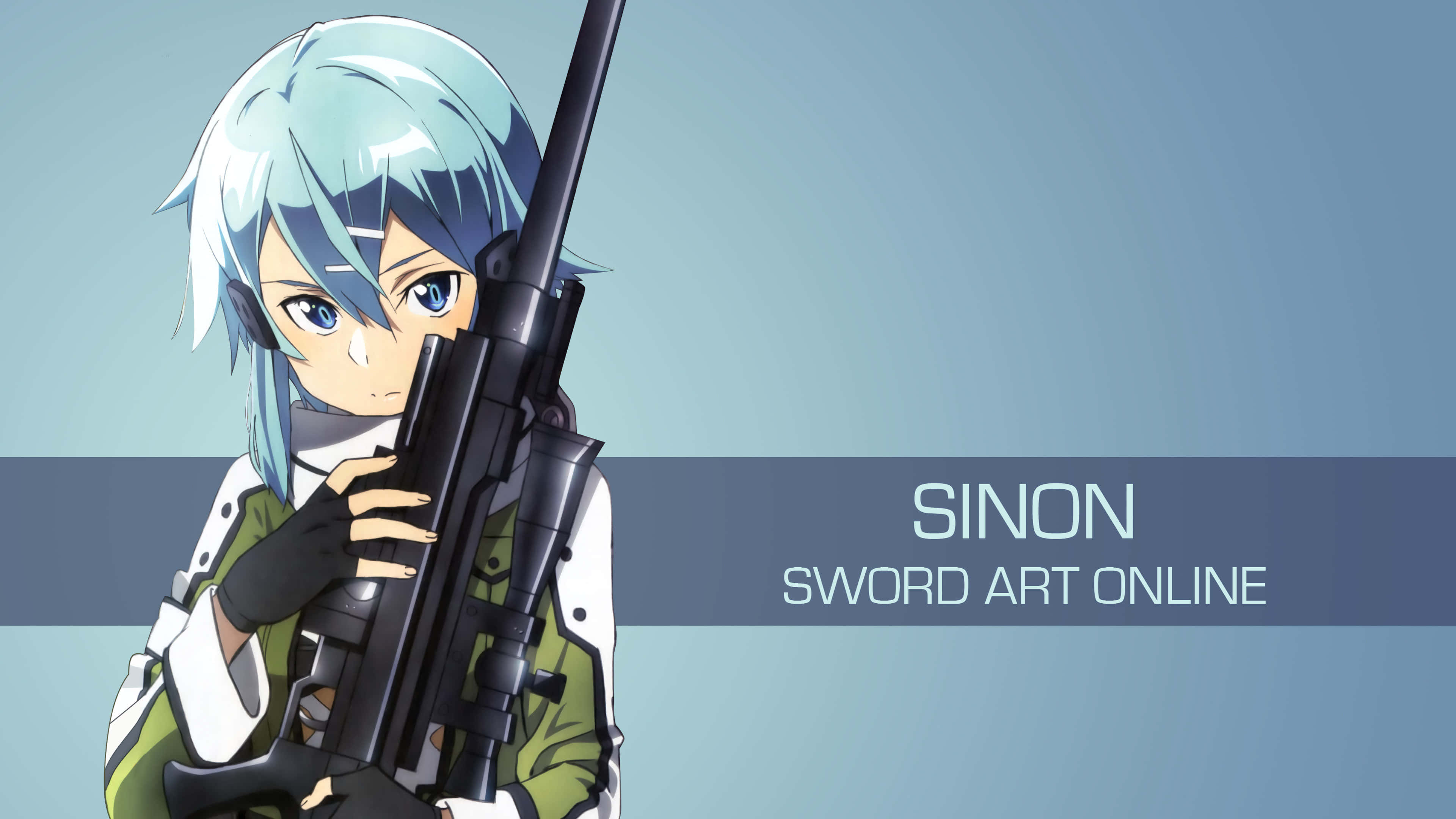 Sinon, light blue hair, sniper rifle, 4K Desktop Wallpaper