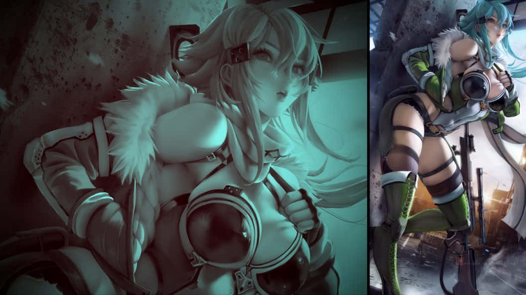 Sinon, anime-style female warriors, futuristic gear, SD Desktop Wallpaper