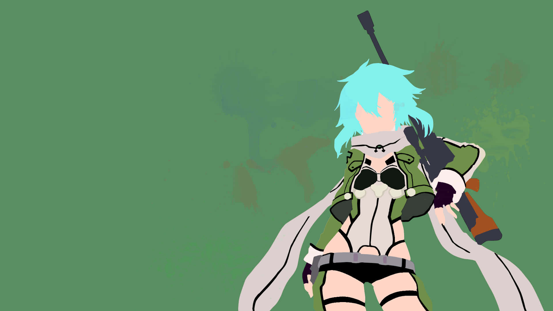 Sinon, anime girl, cyan hair, Full HD Desktop Wallpaper