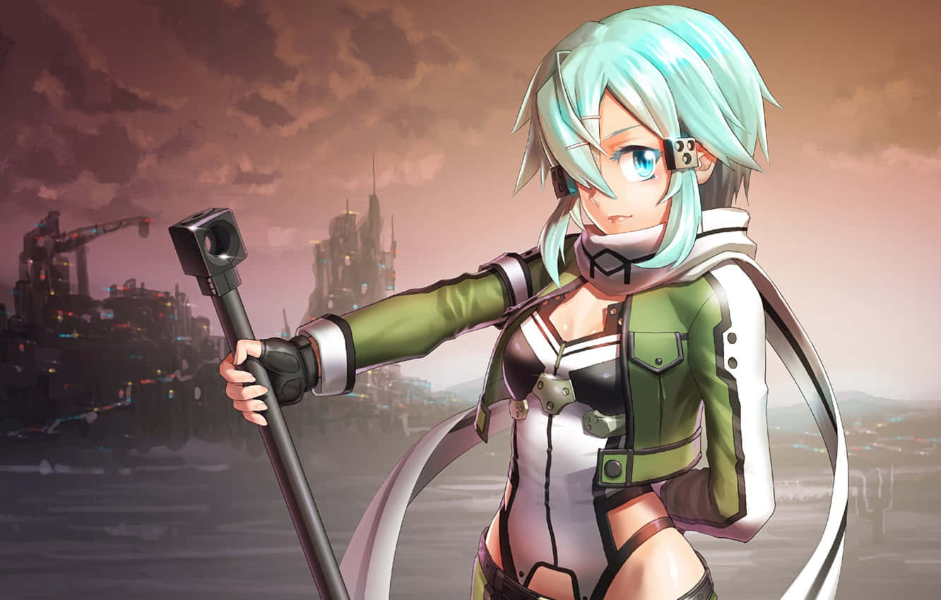 Sinon, cyan-haired, anime girl, HD Desktop Wallpaper