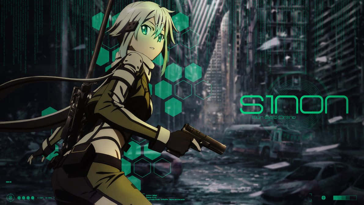 Sinon, green eyes, white hair, SD Desktop Wallpaper