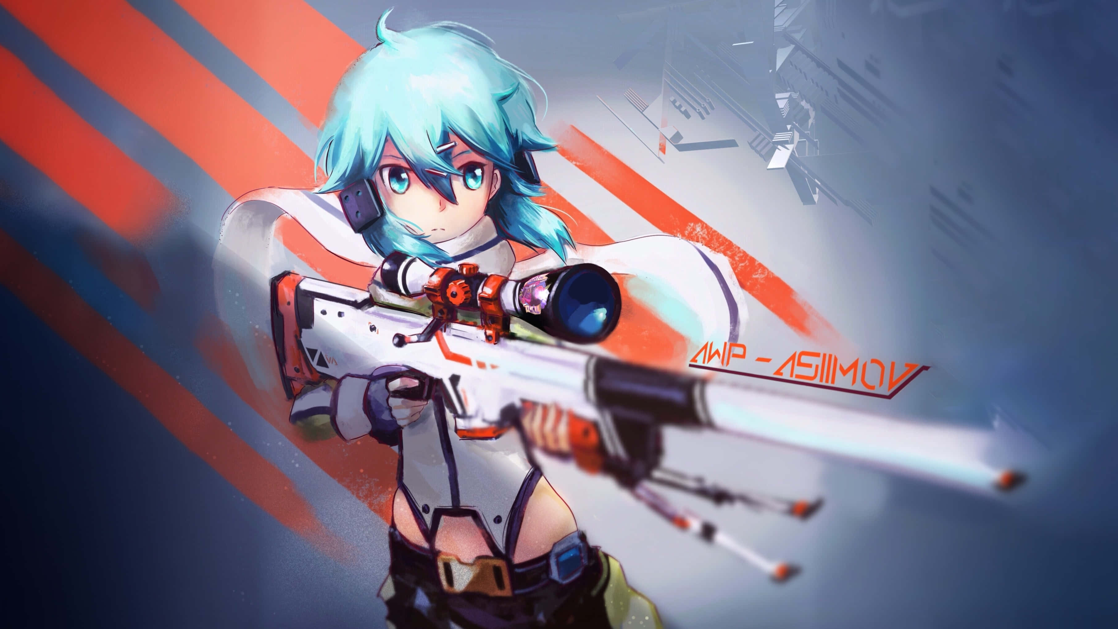 Sinon, cyan-haired, anime girl, 2K Desktop Wallpaper