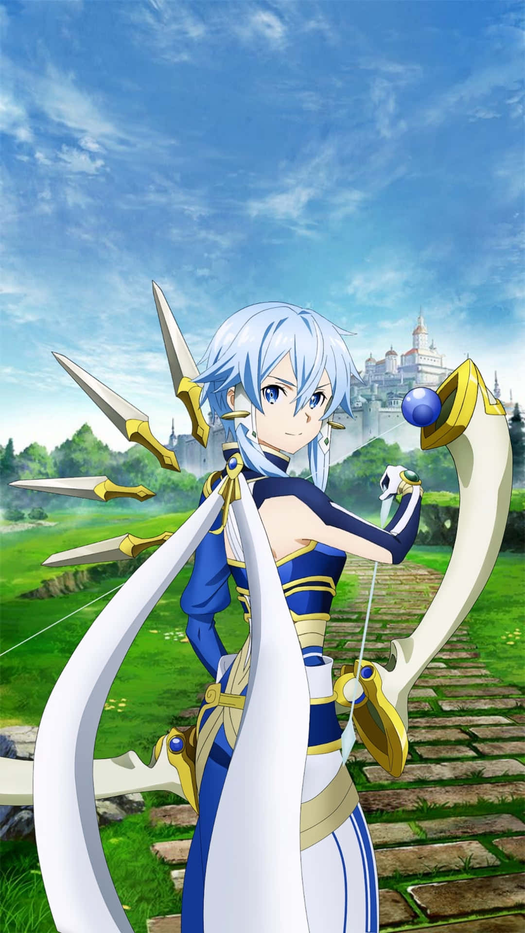 Sinon, silver hair, large bow, Full HD Phone Wallpaper