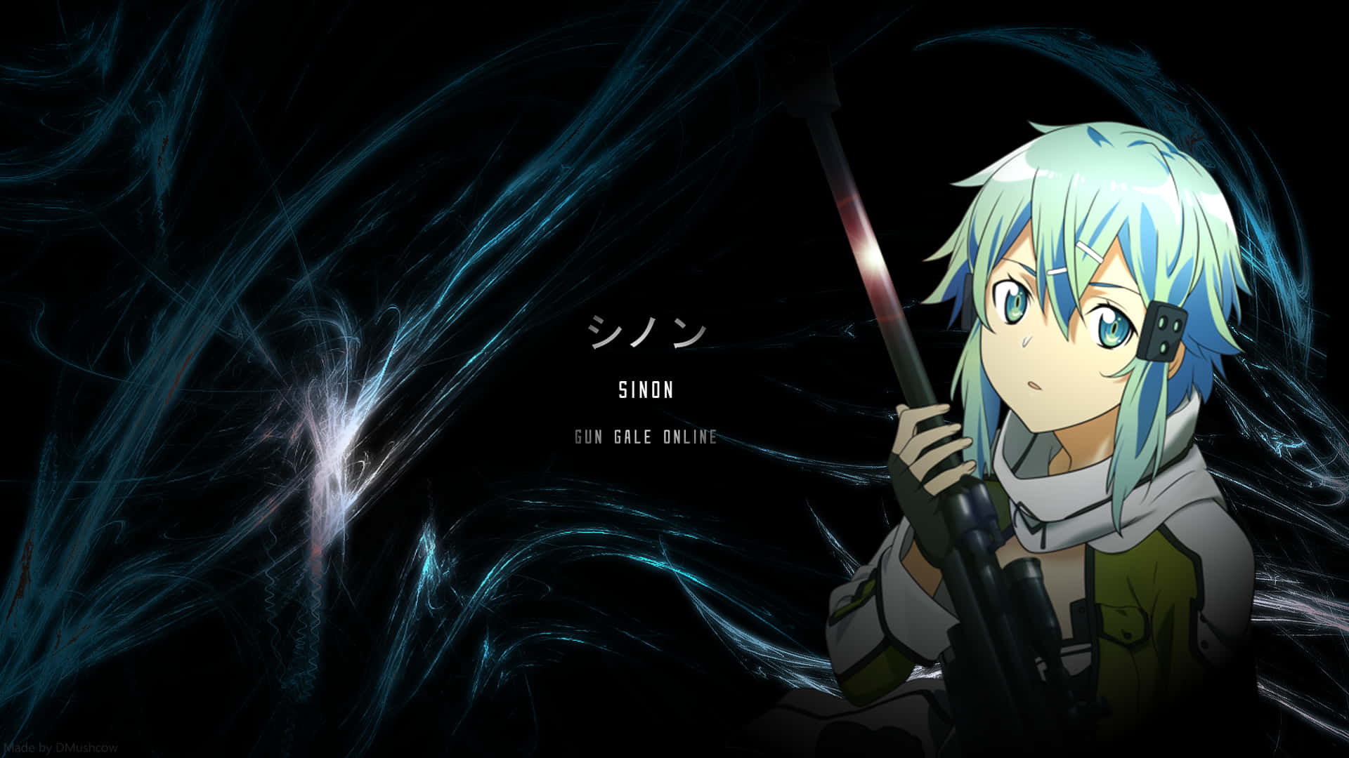 Sinon, blue hair, rifle, Full HD Desktop Wallpaper