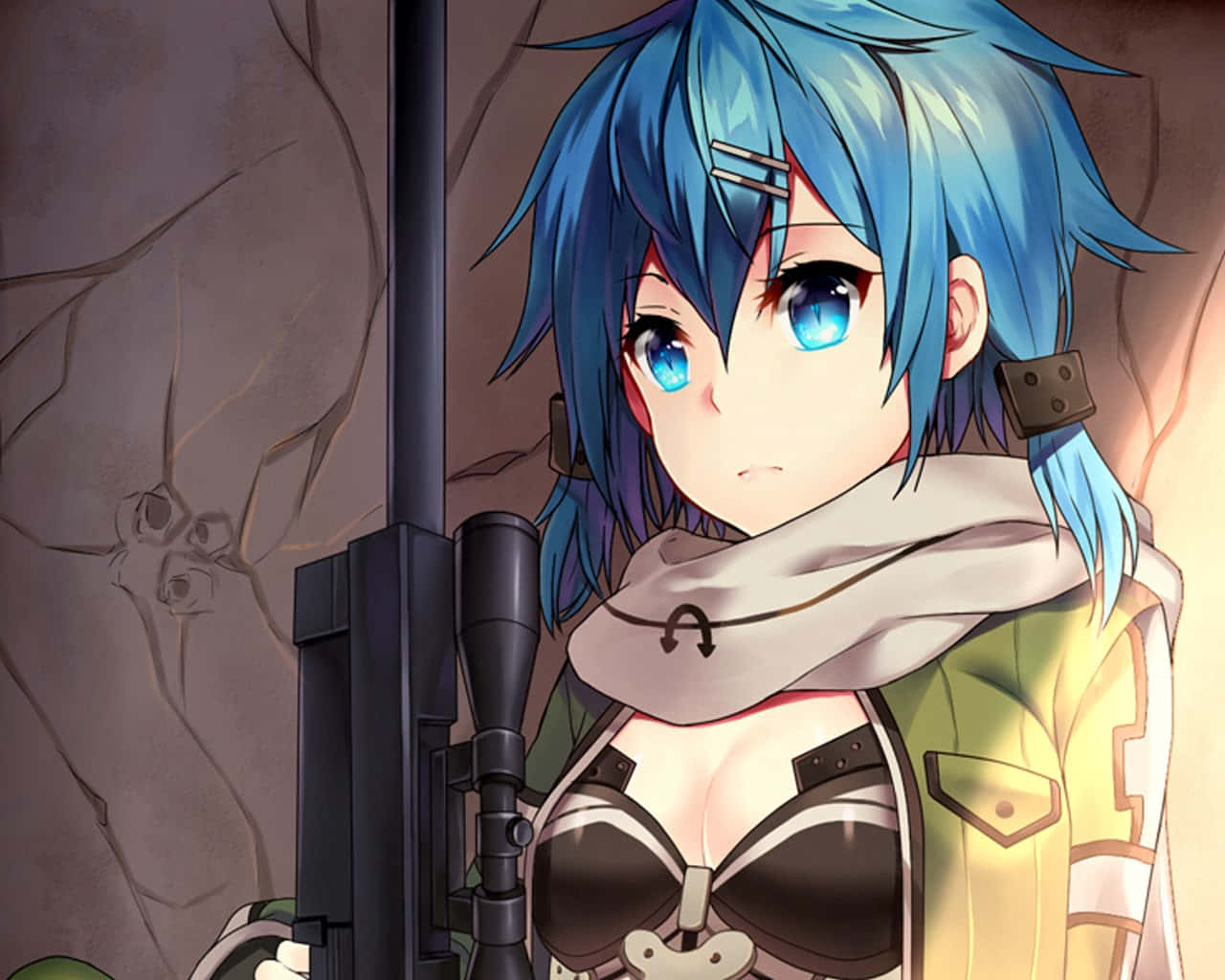 Sinon, blue-haired, anime girl, HD Desktop Wallpaper