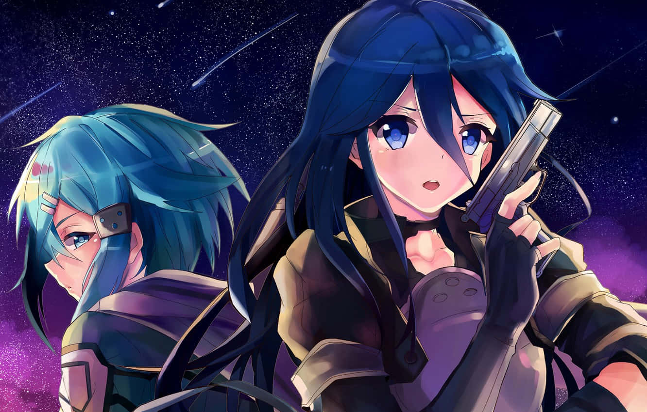 Sinon, anime girls, blue hair, HD Desktop Wallpaper