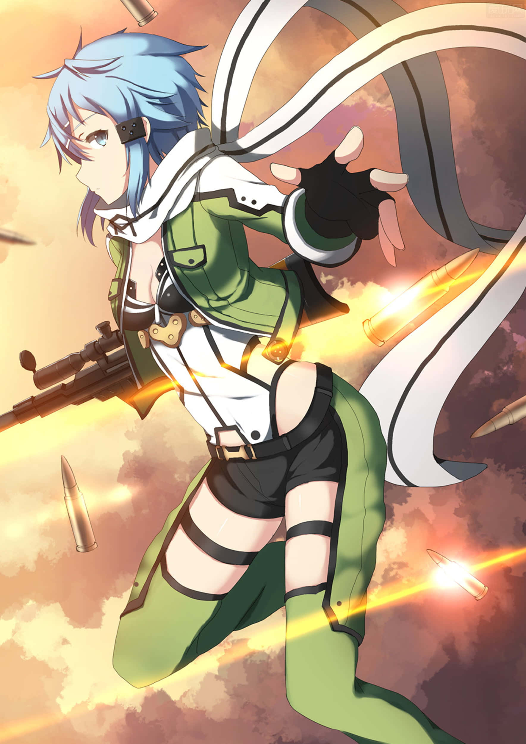 Sinon, blue-haired, anime girl, Full HD Phone Wallpaper