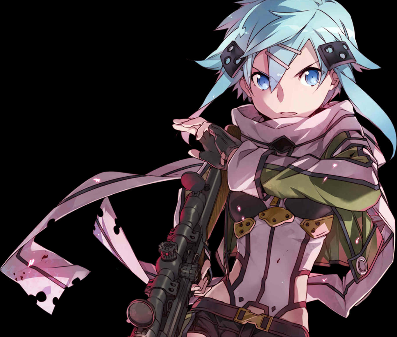 Sinon, blue-haired, glowing eyes, HD Desktop Wallpaper