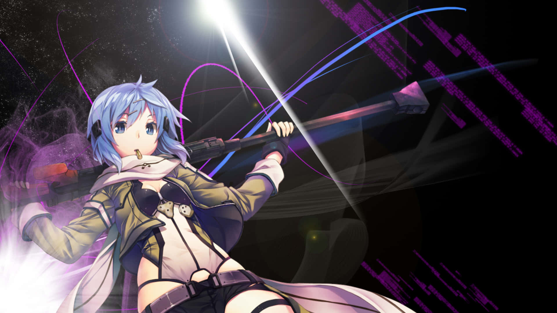 Sinon, blue-haired anime girl, glowing sword, Full HD Desktop Wallpaper