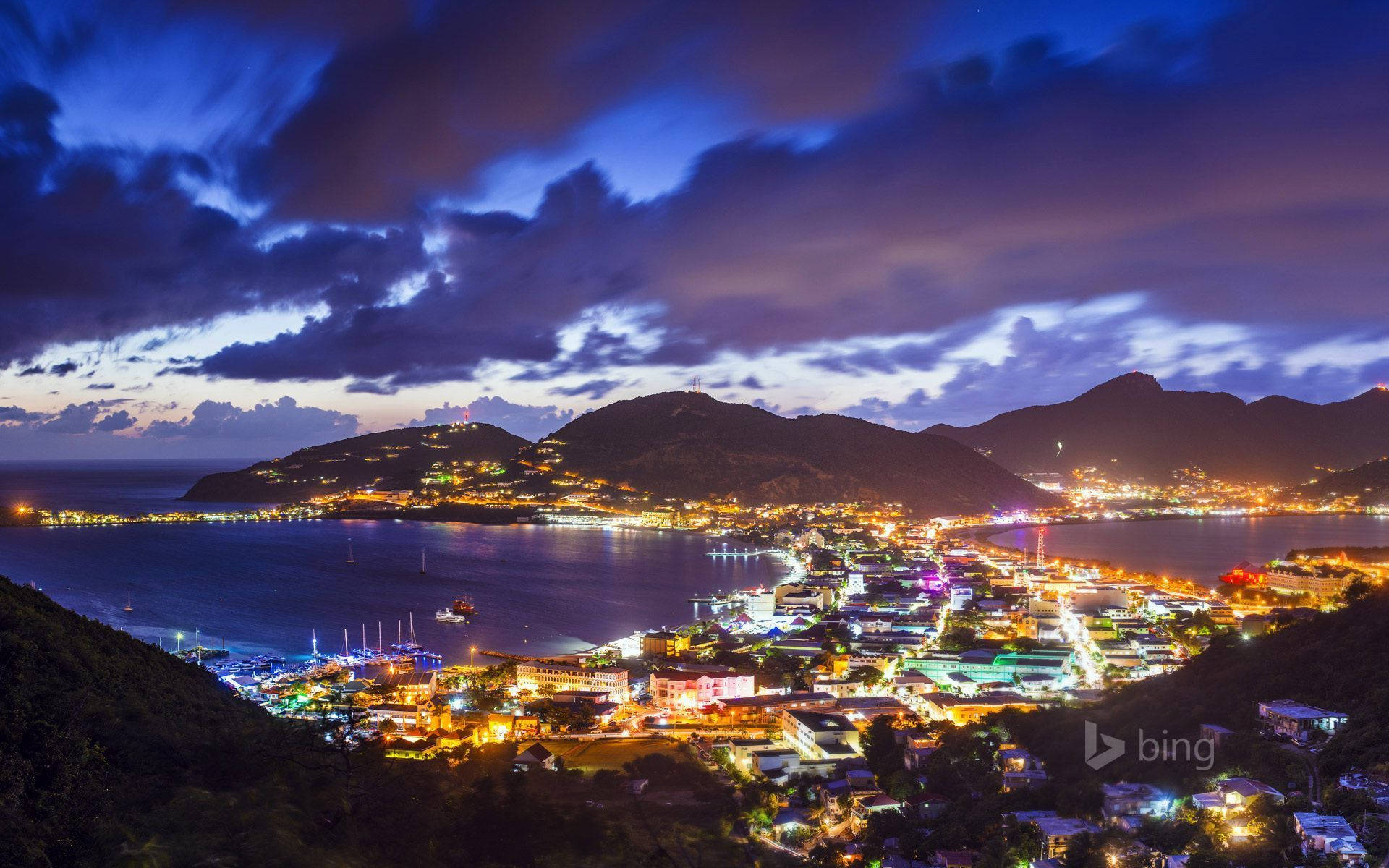 Sint Maarten, cityscape, night, Full HD Desktop Wallpaper