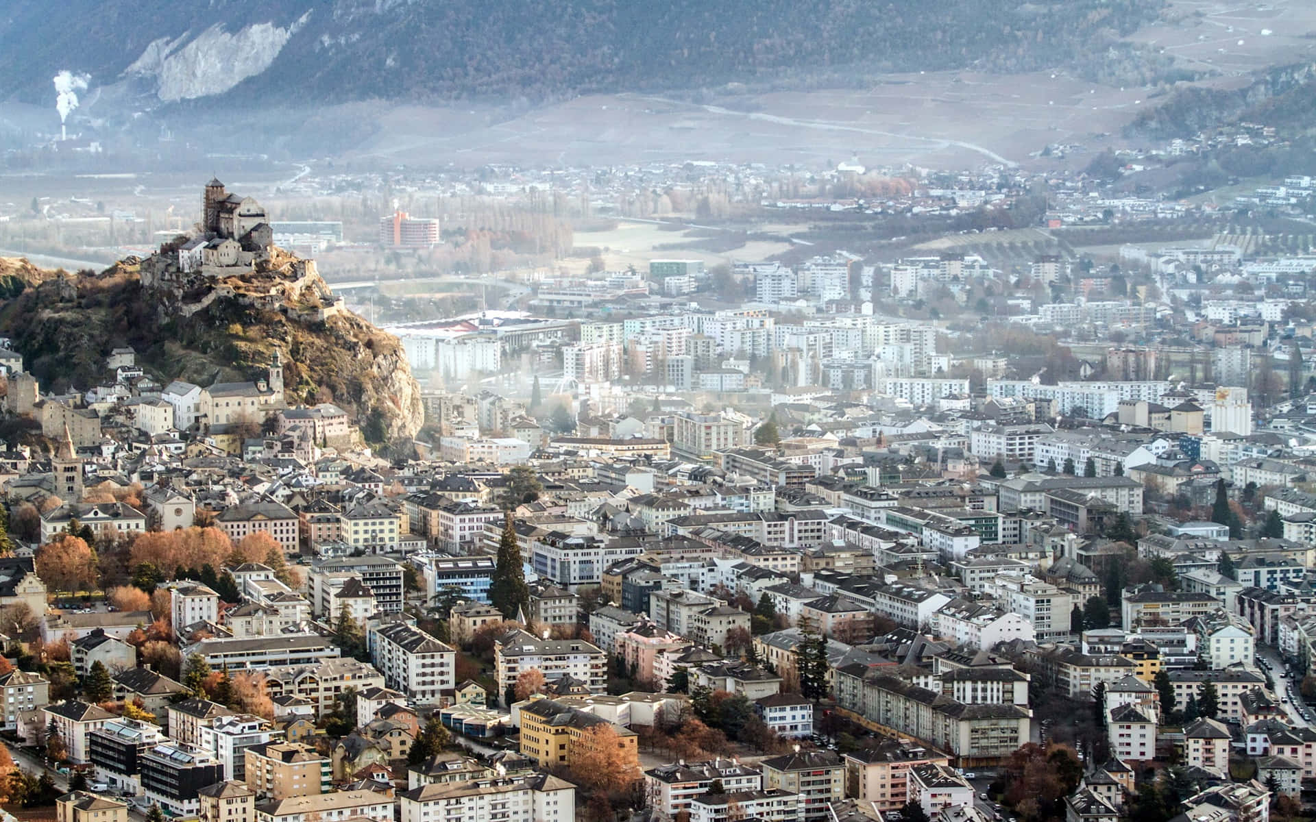 Sion, historic castle, mountain town, Full HD Desktop Wallpaper