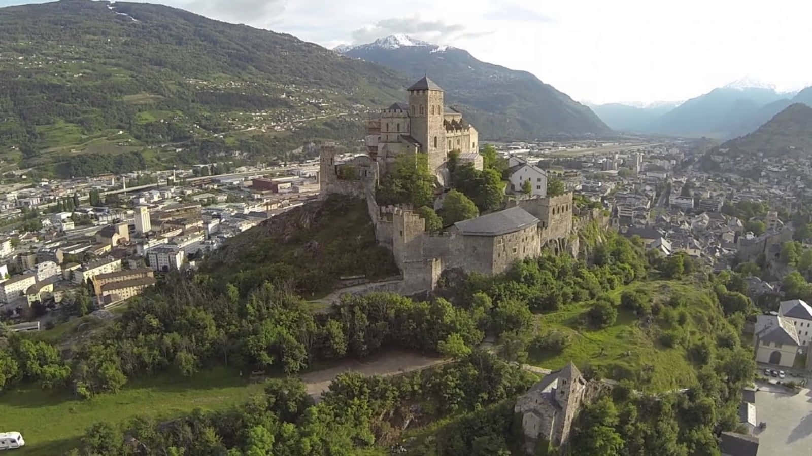 Sion Switzerland, historic stone castle, lush green hill, HD Desktop Wallpaper