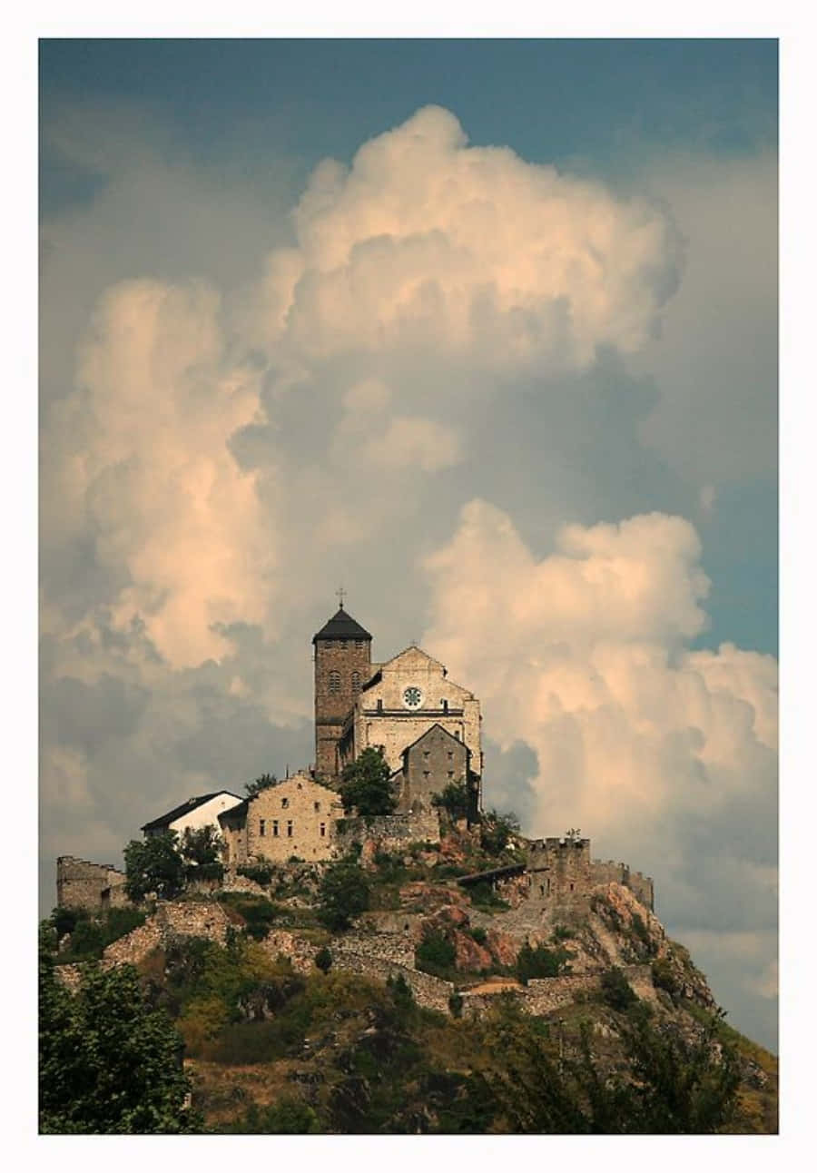 Sion, Switzerland, ancient stone church, rugged hill, HD Phone Wallpaper