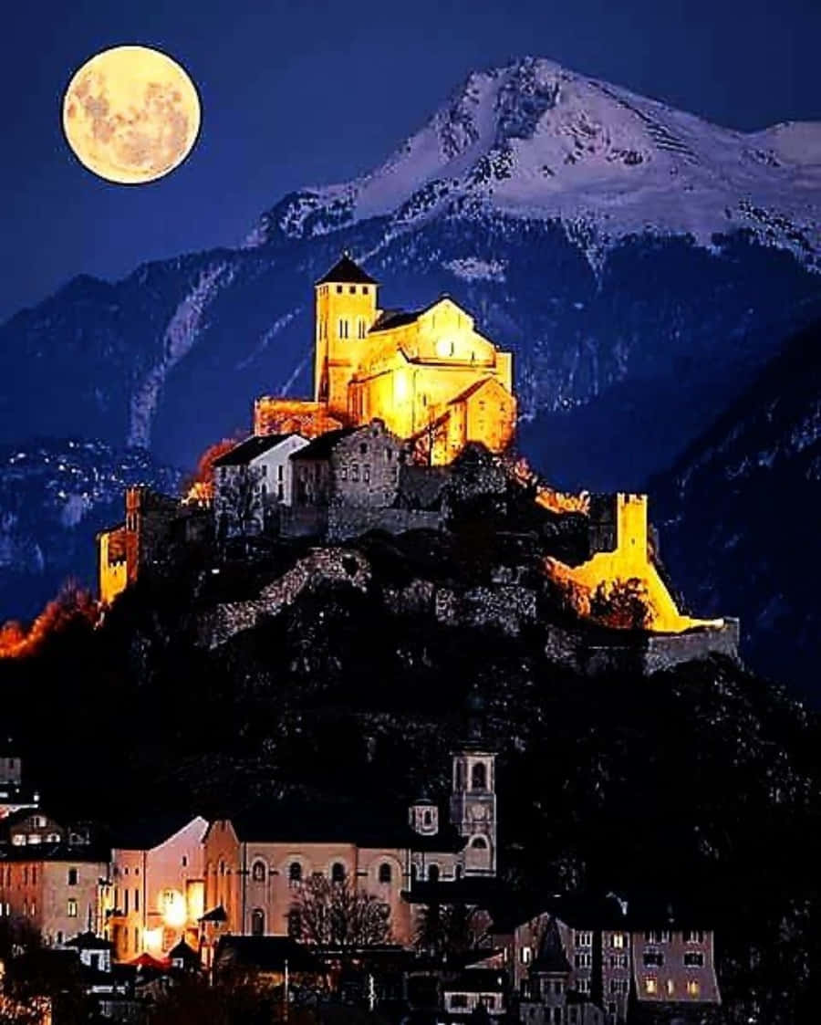 Sion, Switzerland, castle, rocky hill, SD Phone Wallpaper