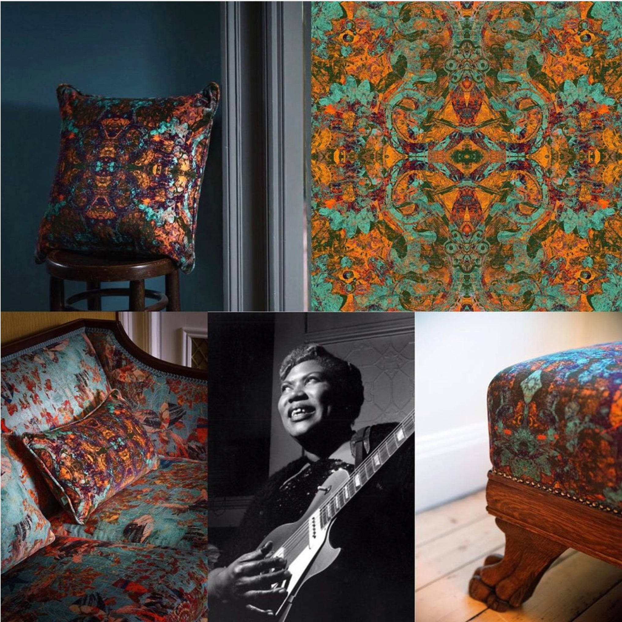Sister Rosetta Tharpe, teal, orange, Full HD Desktop Wallpaper