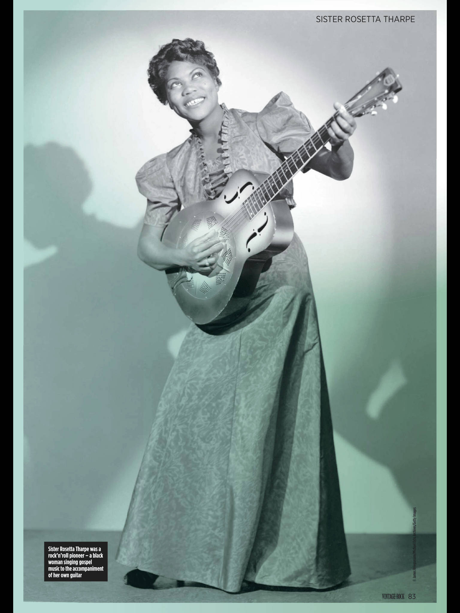 Sister Rosetta Tharpe, resonator guitar, vintage studio portrait, Full HD Phone Wallpaper
