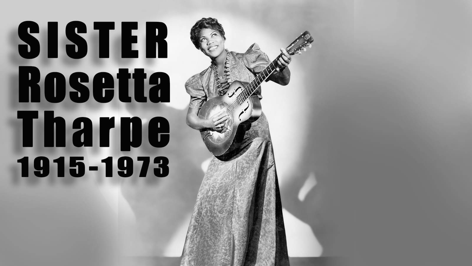 Sister Rosetta Tharpe, guitar, black and white studio portrait, HD Desktop Wallpaper