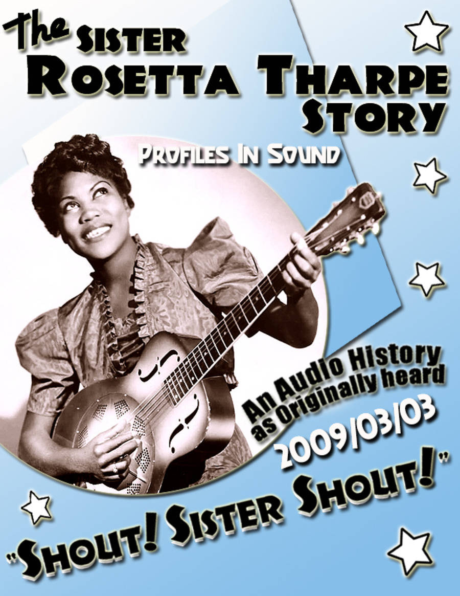 Sister Rosetta Tharpe, resonator guitar, light blue starry background, SD Phone Wallpaper