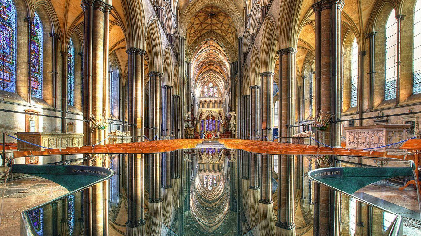Sistine Chapel, reflective table, soaring stone arches, HD Desktop Wallpaper