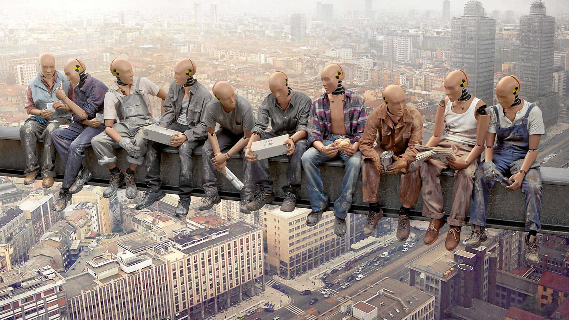 robot mannequin figures, bald humanoid figures, exposed neck wires, Full HD Desktop Wallpaper