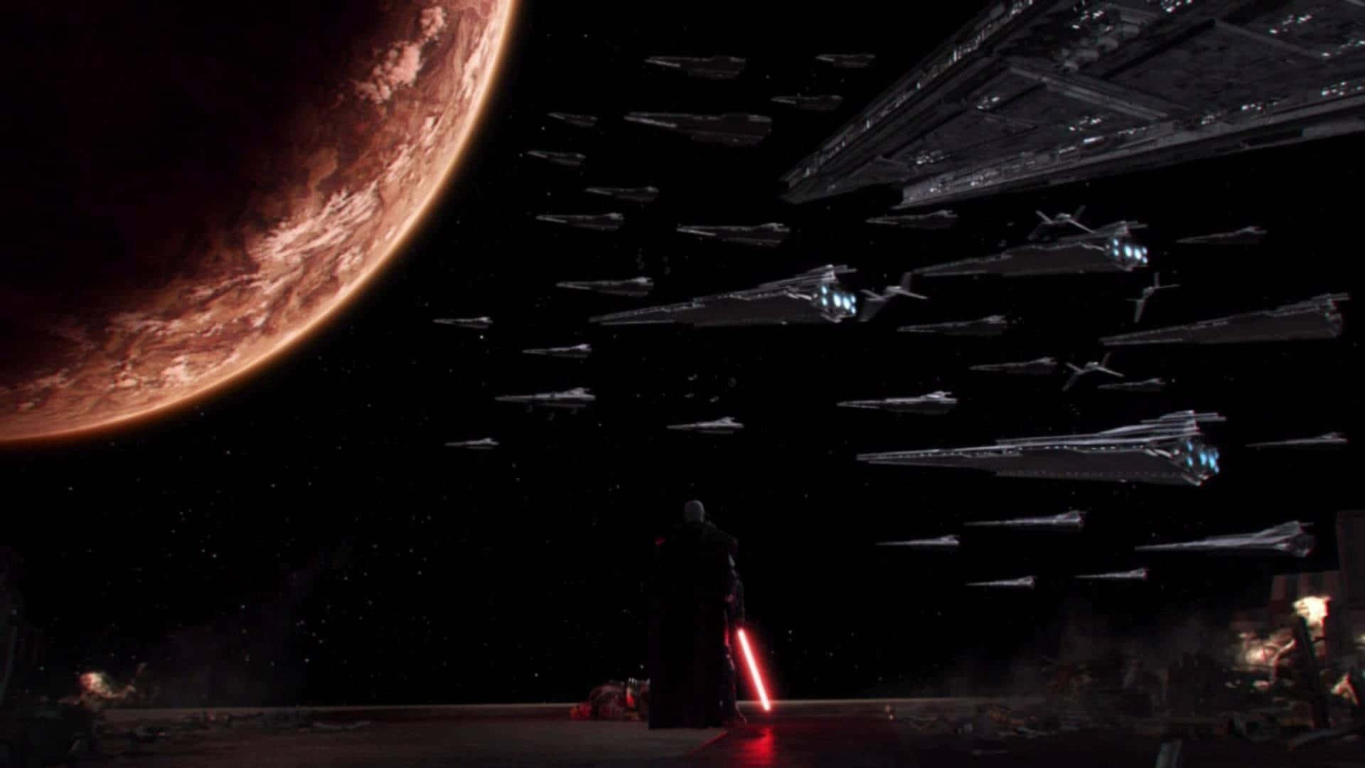 Sith Lord, red lightsaber, desolate planet, Full HD Desktop Wallpaper