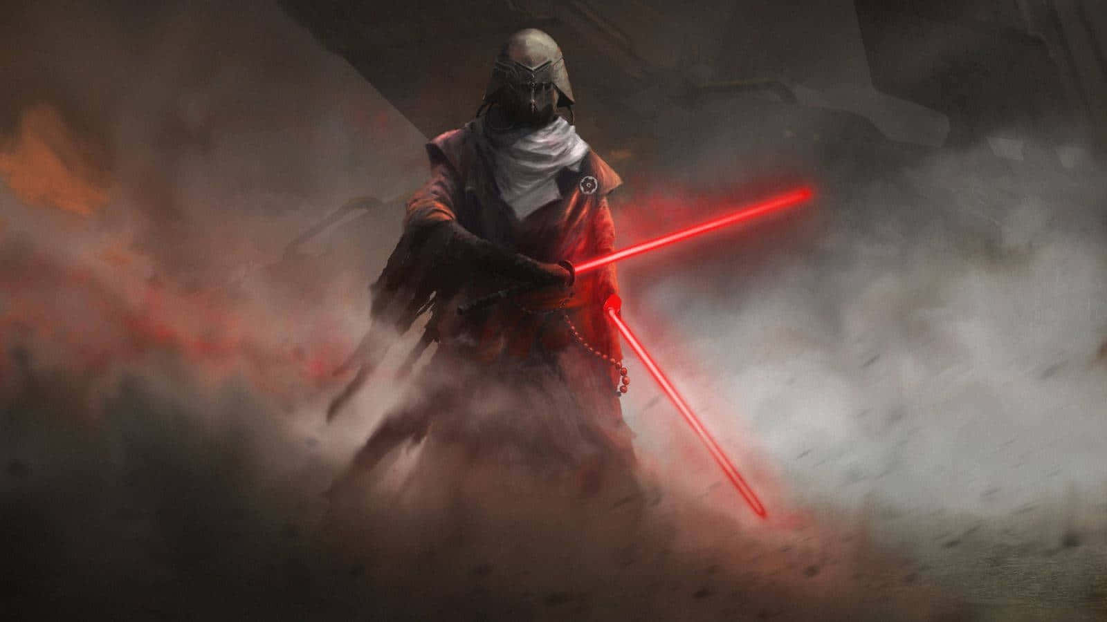 Sith Lord, red lightsabers, swirling smoke, HD Desktop Wallpaper