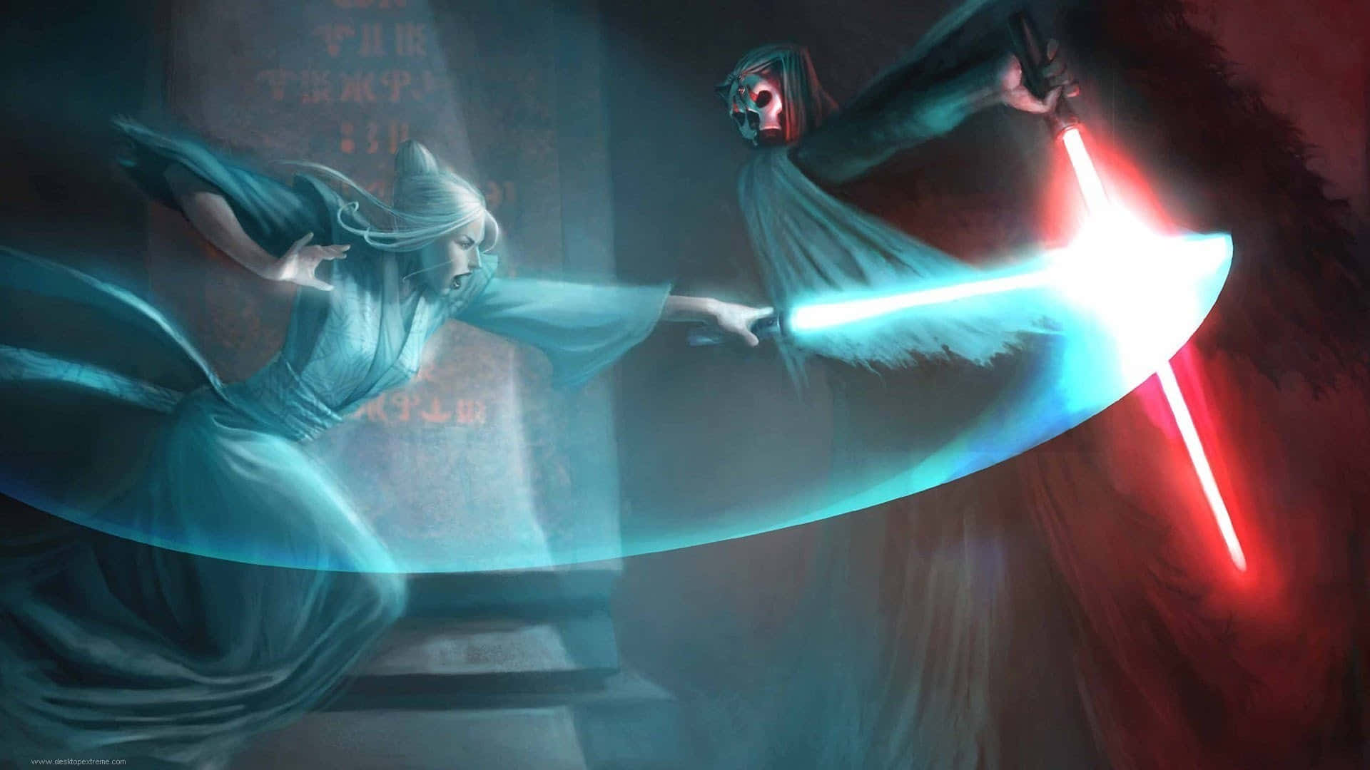 Sith Lord, dark temple, glowing blades, Full HD Desktop Wallpaper